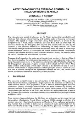 A Ppp “Paradigm” for Overload Control on Trade Corridors in Africa