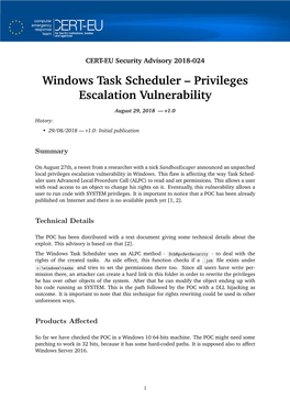 Windows Task Scheduler – Privileges Escalation Vulnerability