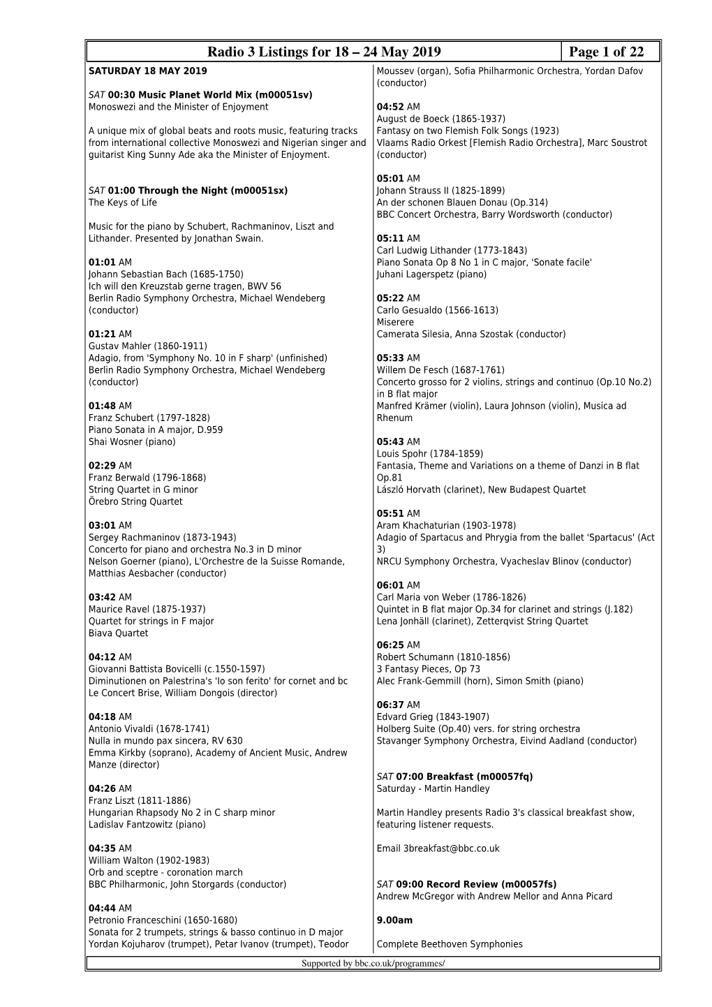 Radio 3 Listings for 18 – 24 May 2019 Page 1 Of