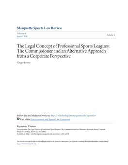 The Legal Concept of Professional Sports Leagues: the Ommic Ssioner and an Alternative Approach from a Corporate Perspective Gregor Lentze