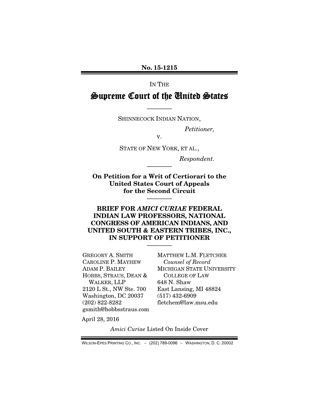 Supreme Court of the United States ———— SHINNECOCK INDIAN NATION, Petitioner, V