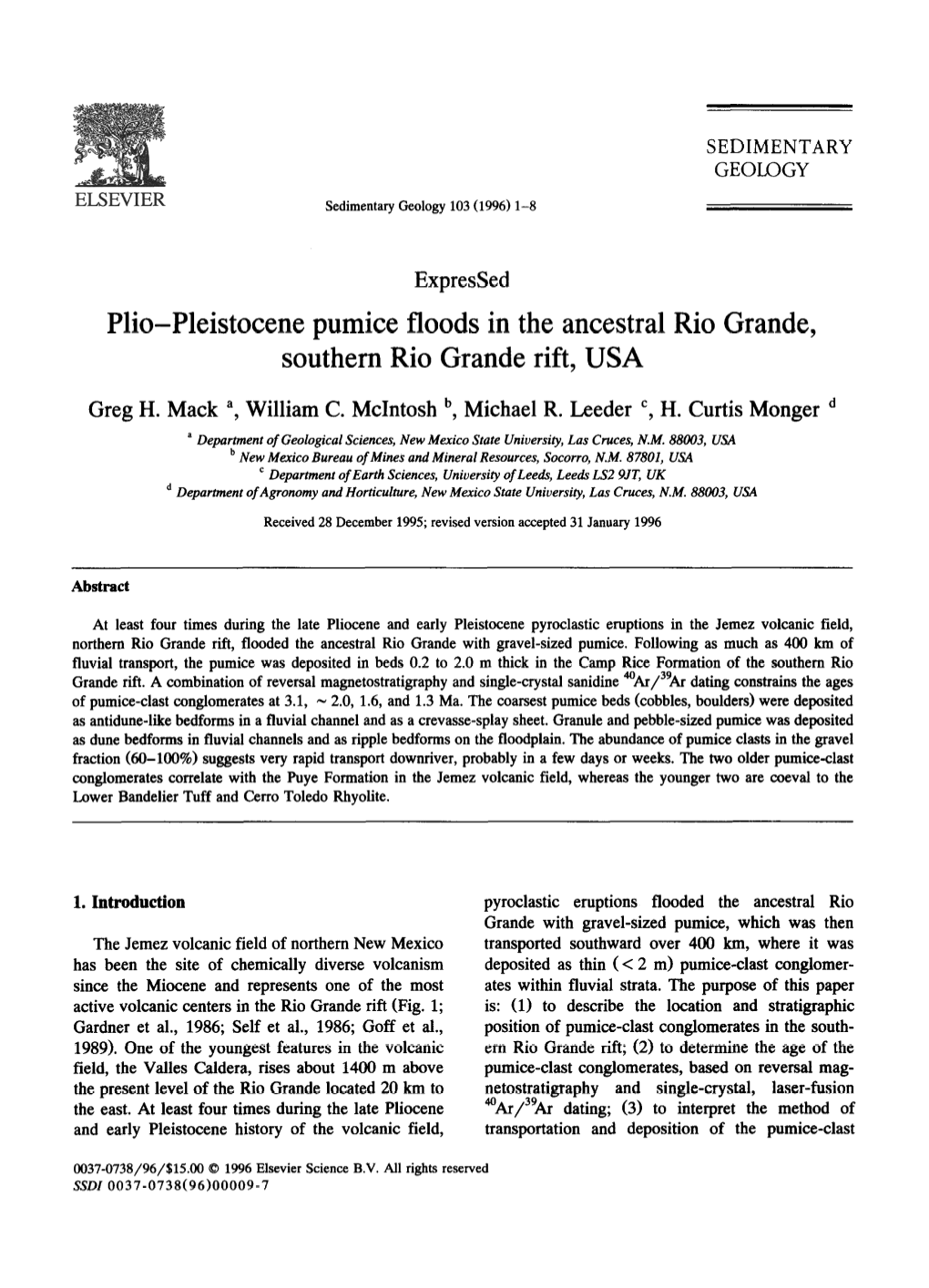 Plio-Pleistocene Pumice Floods in the Ancestral Rio Grande, Southern Rio Grande Rift, USA