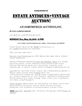 Estate Antiques+Vintage Auction!