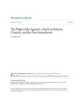 The Plight of the Agunah: a Study in Halacha, Contract, and the First Amendment, 51 Md