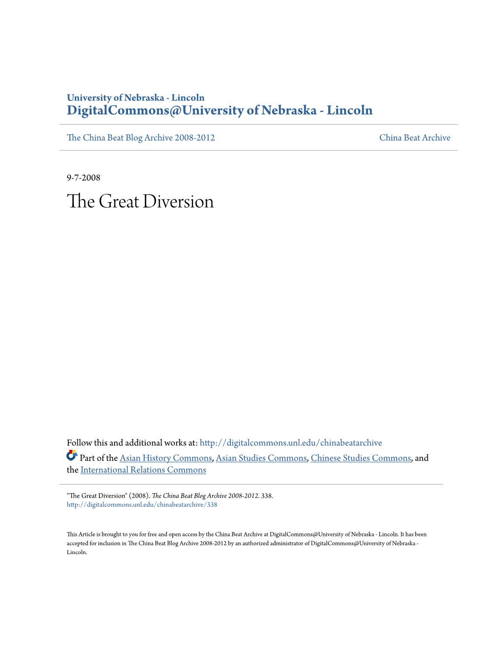 The Great Diversion