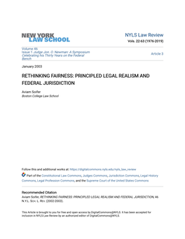 Rethinking Fairness: Principled Legal Realism and Federal Jurisdiction