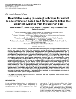Quantitative Sexing (Q-Sexing) Technique for Animal Sex-Determination Based on X Chromosome-Linked Loci: Empirical Evidence from the Siberian Tiger