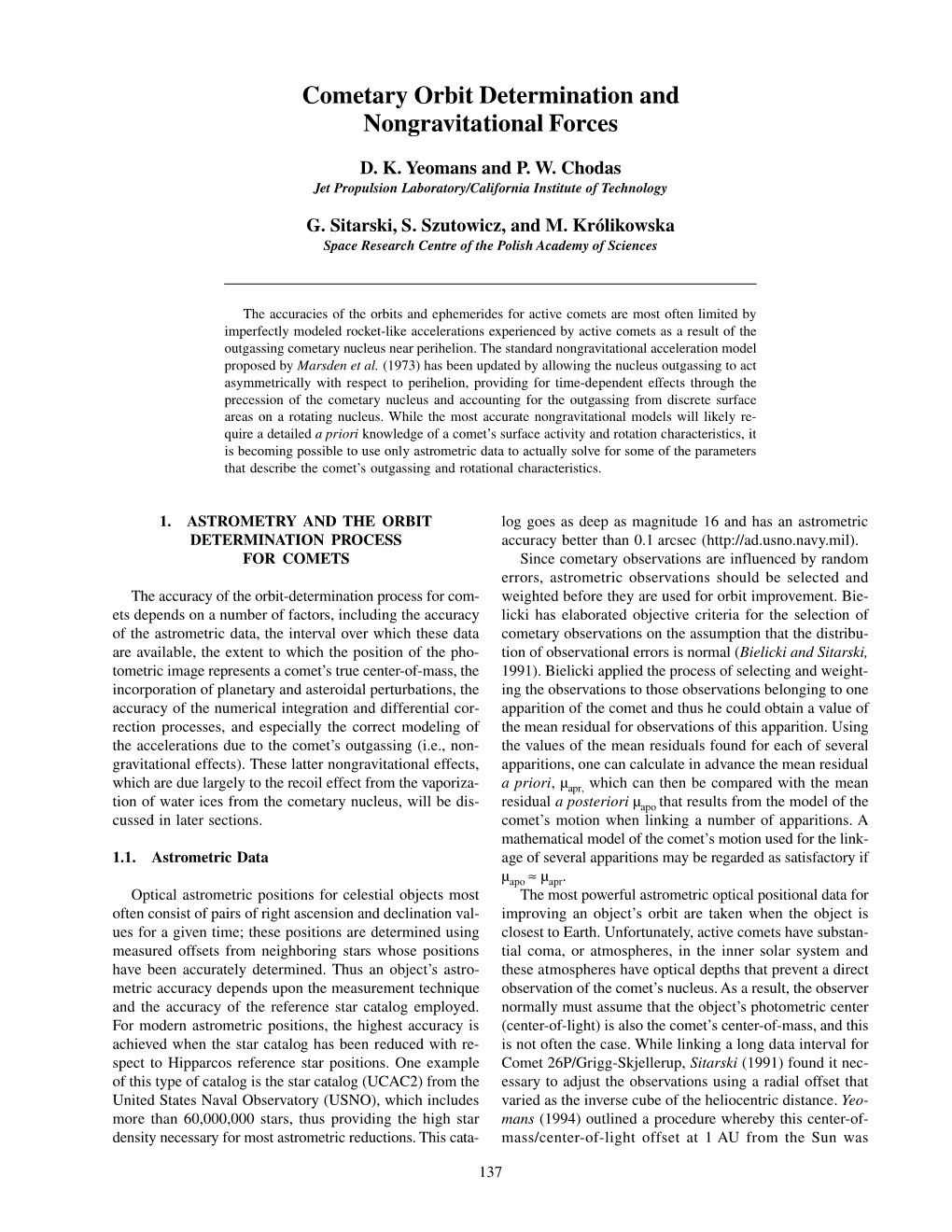 Cometary Orbit Determination and Nongravitational Forces