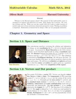 Space and Distance Section 1.2: Vectors and Do