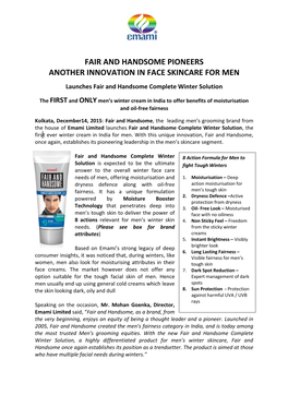 Fair and Handsome Pioneers Another Innovation in Face Skincare for Men