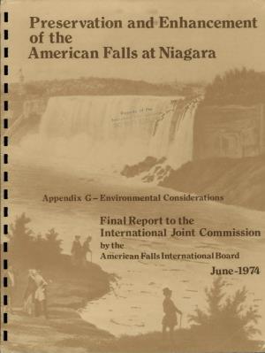 Of the American Falls at Niagara 1I I Preservation and Enhancement of the American Falls at Niagara