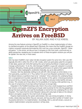 Openzfs Encryption Arrives on Freebsd by ALLAN JUDE and KYLE KNEISL