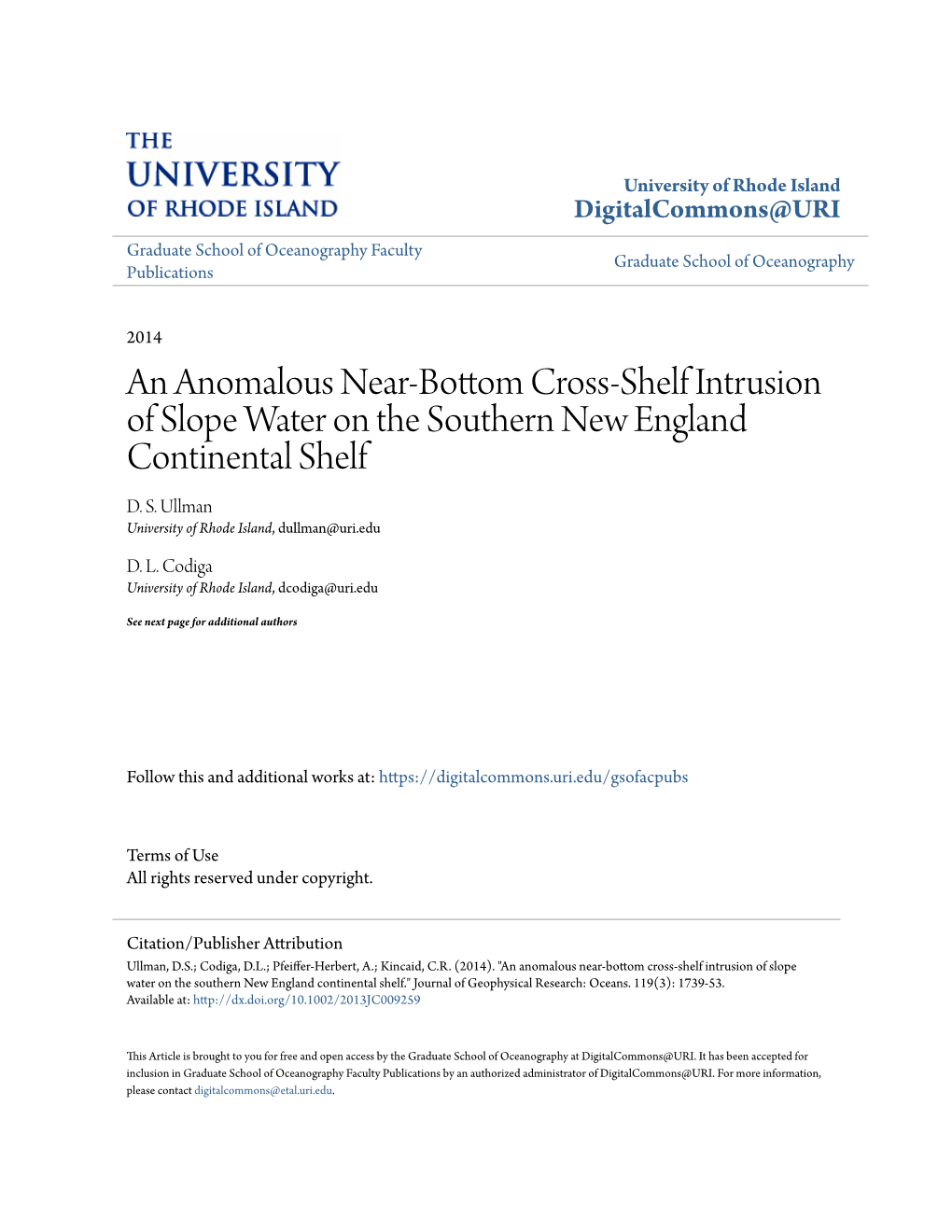 An Anomalous Near-Bottom Cross-Shelf Intrusion of Slope Water on the Southern New England Continental Shelf D