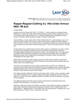 Rapper-Repped Clothing Co. Hits Under Armour with TM Suit - Law360 Page 1 of 2