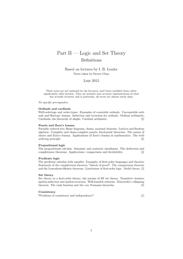 Logic and Set Theory (Definitions)