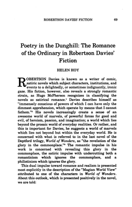 The Romance of the Ordinary in Robertson Davies' Fiction