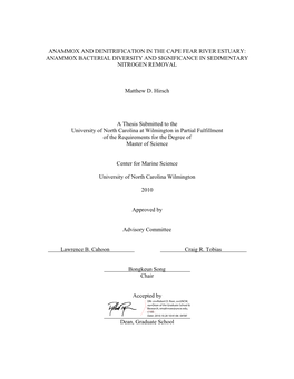 Anammox and Denitrification in the Cape Fear River Estuary: Anammox Bacterial Diversity and Significance in Sedimentary Nitrogen Removal