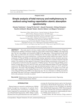 Simple Analysis of Total Mercury and Methylmercury in Seafood Using Heating Vaporization Atomic Absorption Spectrometry