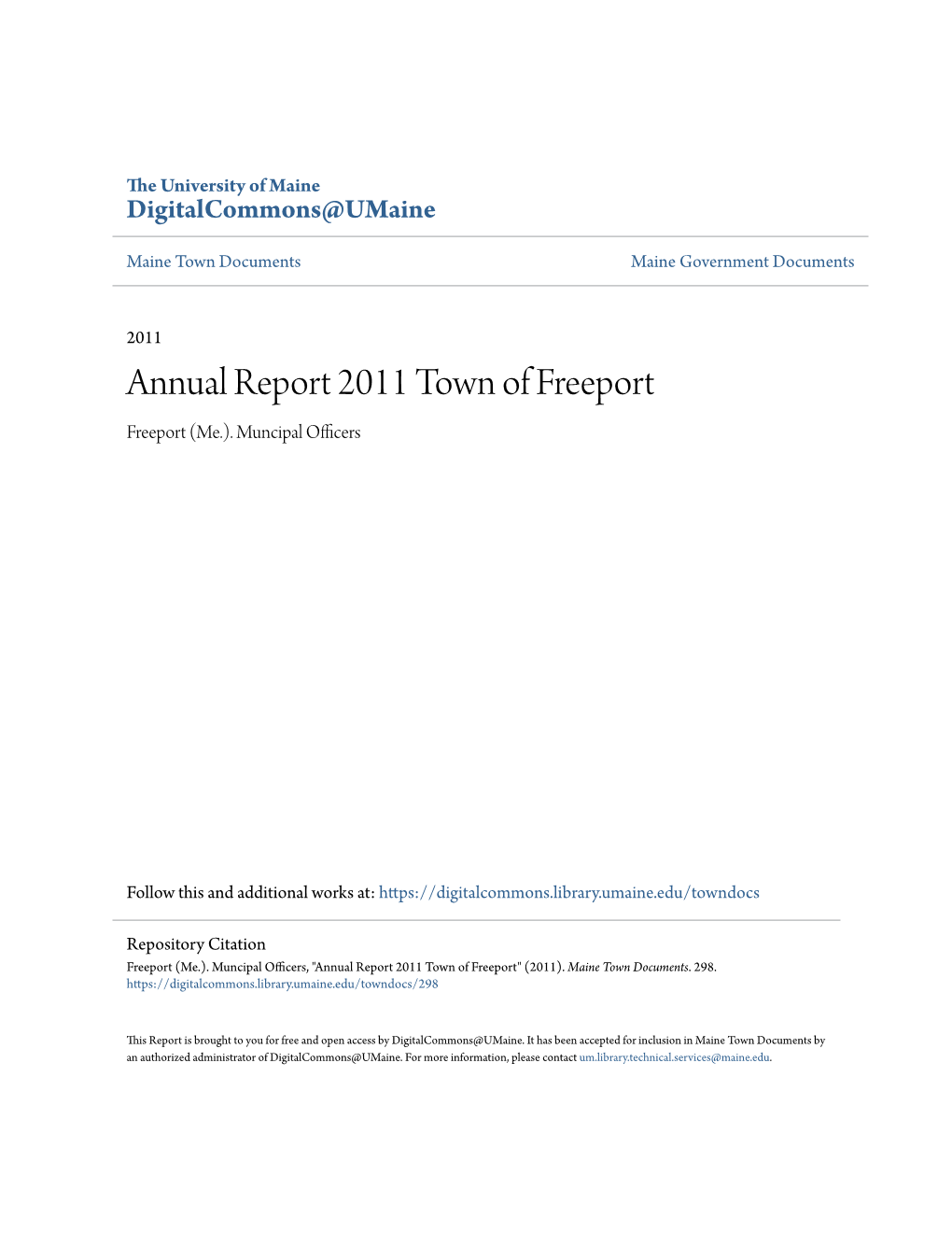 Annual Report 2011 Town of Freeport Freeport (Me.)