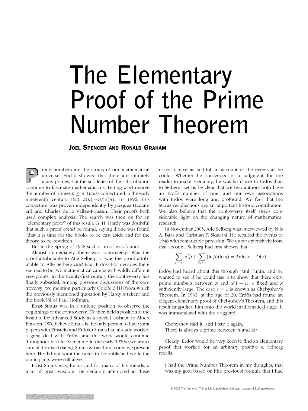 The Elementary Proof of the Prime Number Theorem