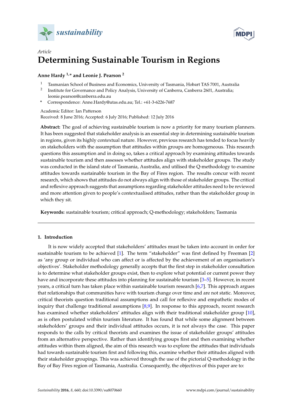 Determining Sustainable Tourism in Regions