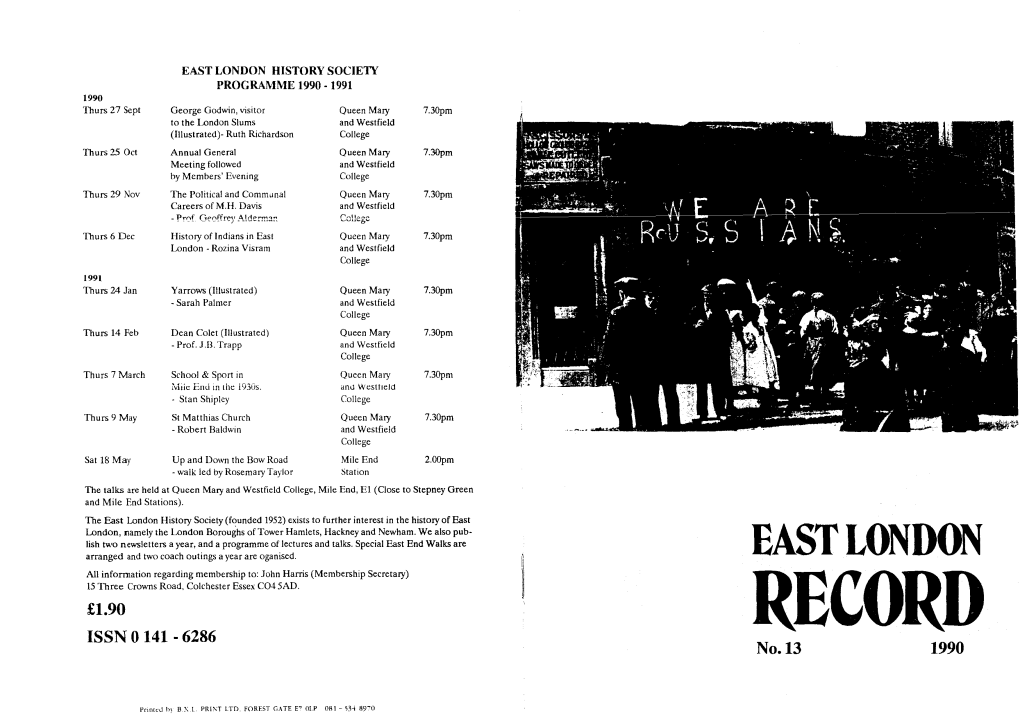 EAST LONDON RECORD EAST LONDON Editor: Cohn Kerrigan