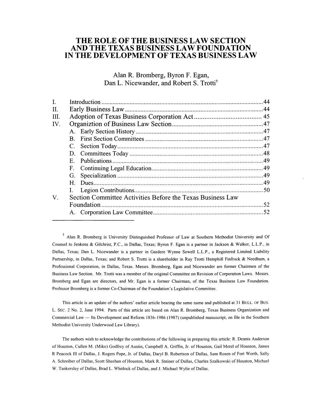 The Role of the Business Law Section and the Texas Business Law Foundation in the Development of Texas Business Law