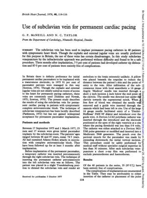 Use of Subclavian Vein for Permanent Cardiac Pacing