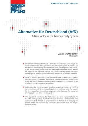 Afd) a New Actor in the German Party System