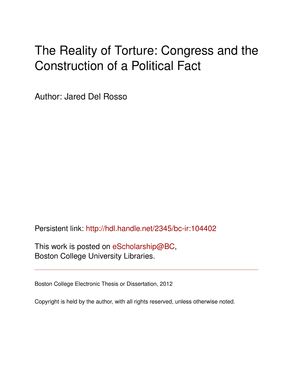 The Reality of Torture: Congress and the Construction of a Political Fact