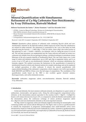 Mineral Quantification with Simultaneous Refinement of Ca-Mg Carbonates Non-Stoichiometry by X-Ray Diffraction, Rietveld Method
