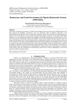 Democracy and Good Governance in Nigeria Democratic System (1999-2015)