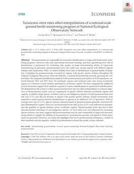 Taxonomic Error Rates Affect Interpretations of a National‐Scale Ground Beetle Monitoring Program at National Ecological Obser