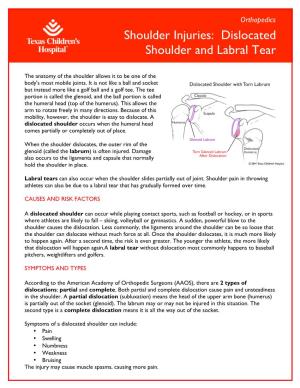 Shoulder Injuries: Dislocated Shoulder and Labral Tear