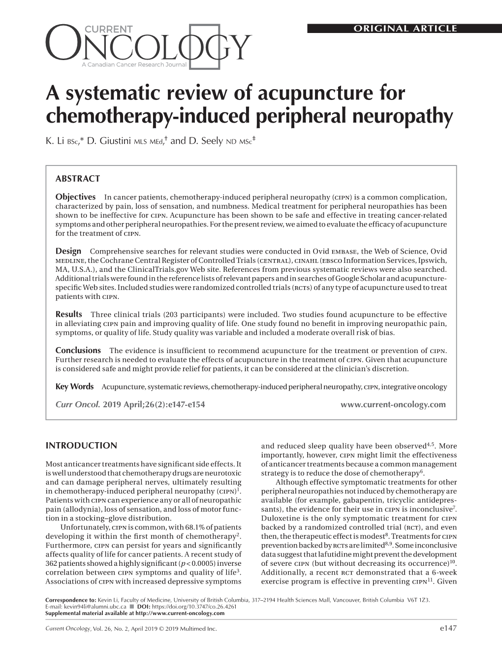 A Systematic Review of Acupuncture for Chemotherapy-Induced Peripheral Neuropathy