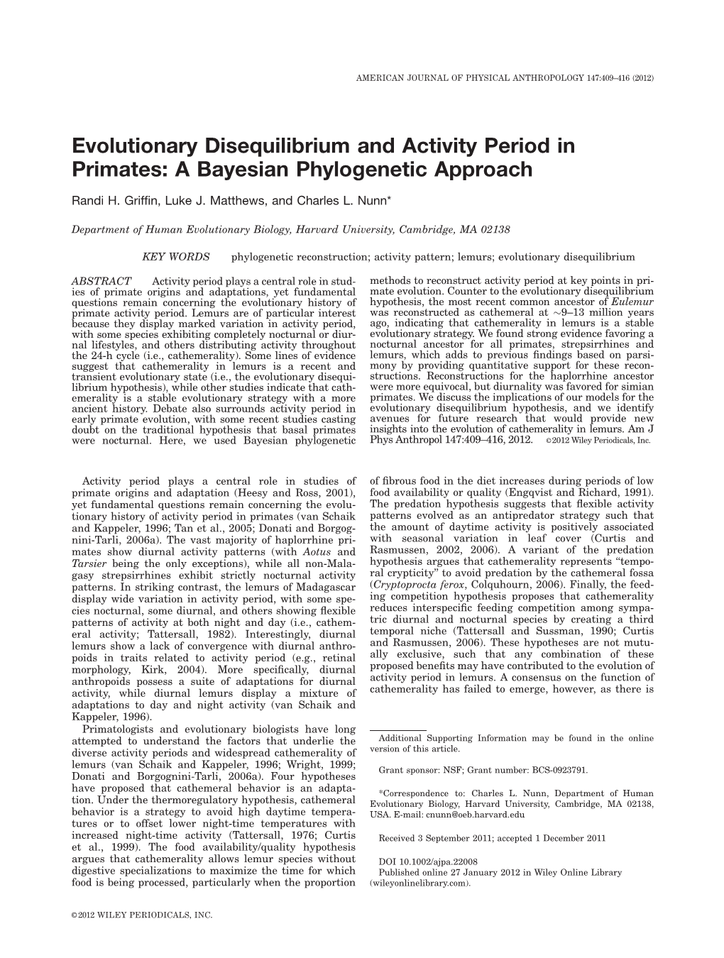 Evolutionary Disequilibrium and Activity Period in Primates: a Bayesian Phylogenetic Approach