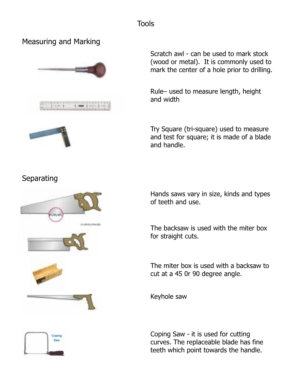 Tools Measuring and Marking Separating