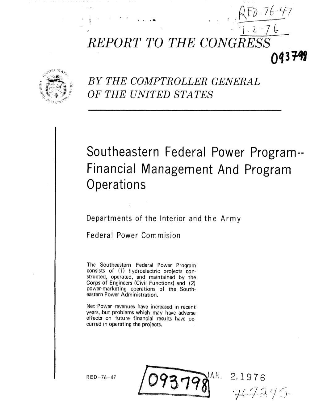 RED-76-47 Southeastern Federal Power Program
