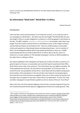 An Information “Black Hole”: World War I in Africa