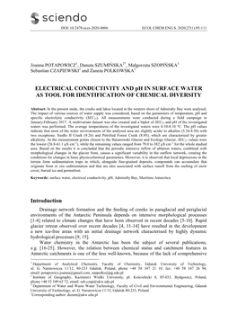 ELECTRICAL CONDUCTIVITY and Ph in SURFACE WATER AS TOOL for IDENTIFICATION of CHEMICAL DIVERSITY