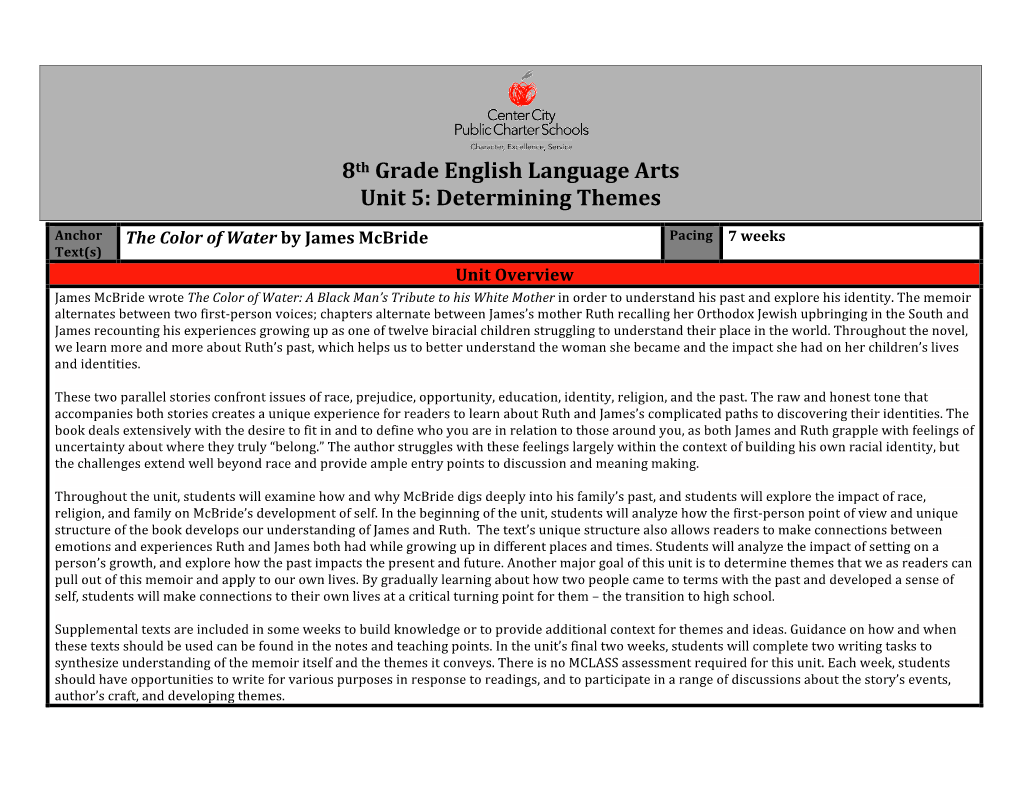 8Th Grade English Language Arts Unit 5: Determining Themes