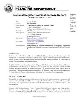 National Register Nomination Case Report HEARING DATE: JANUARY 17, 2018