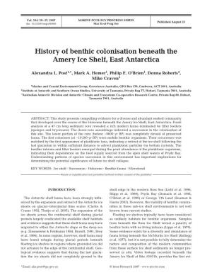 History of Benthic Colonisation Beneath the Amery Ice Shelf, East Antarctica