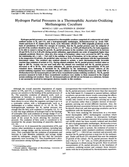 Hydrogen Partial Pressures in a Thermophilic Acetate-Oxidizing Methanogenic Coculture