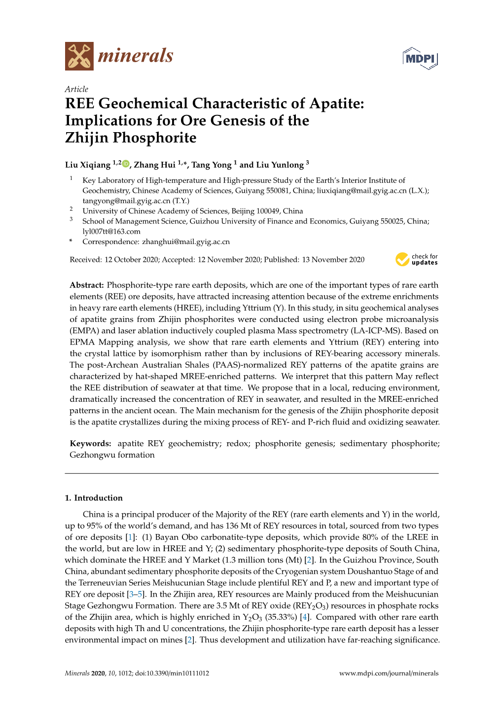 Implications for Ore Genesis of the Zhijin Phosphorite