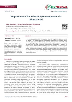 Requirements for Selection/Development of a Biomaterial