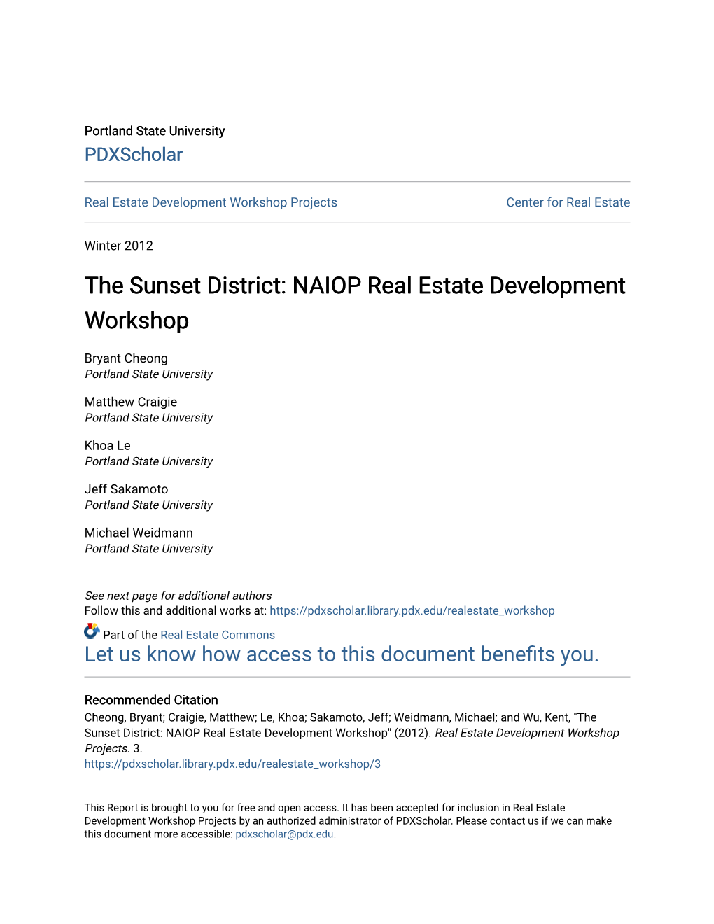 The Sunset District: NAIOP Real Estate Development Workshop