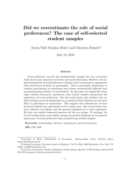 Did We Overestimate the Role of Social Preferences? the Case of Self-Selected Student Samples