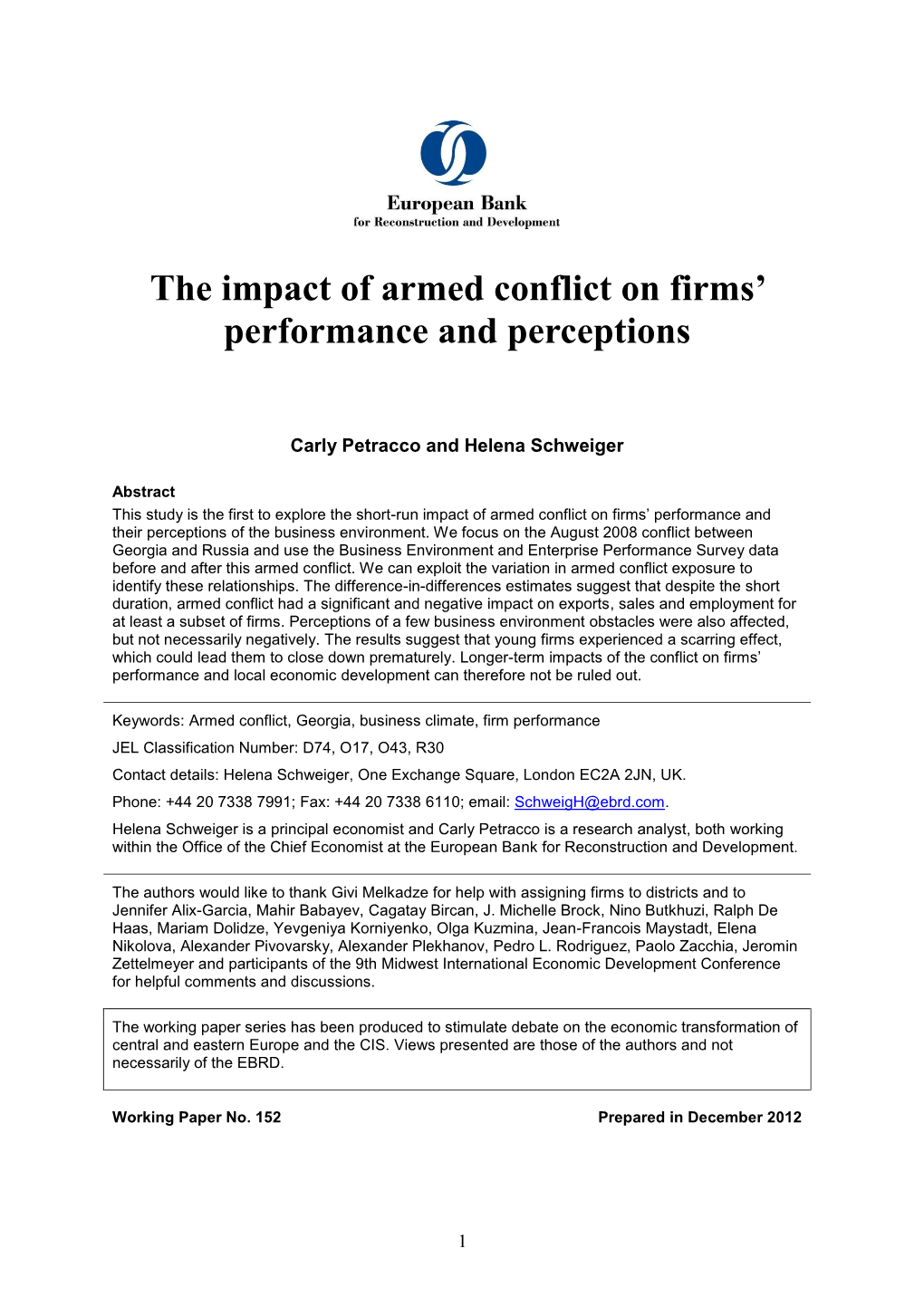 The Impact of Armed Conflict on Firms' Performance and Perceptions