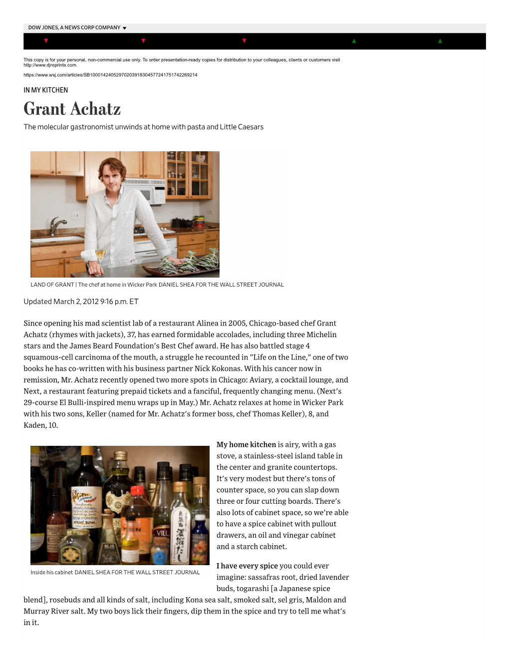 Grant Achatz the Molecular Gastronomist Unwinds at Home with Pasta and Little Caesars
